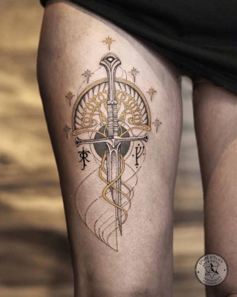 Minimalist dagger tattoo design, a smaller and simpler form of sword tattoo, still carrying similar symbolic weight.