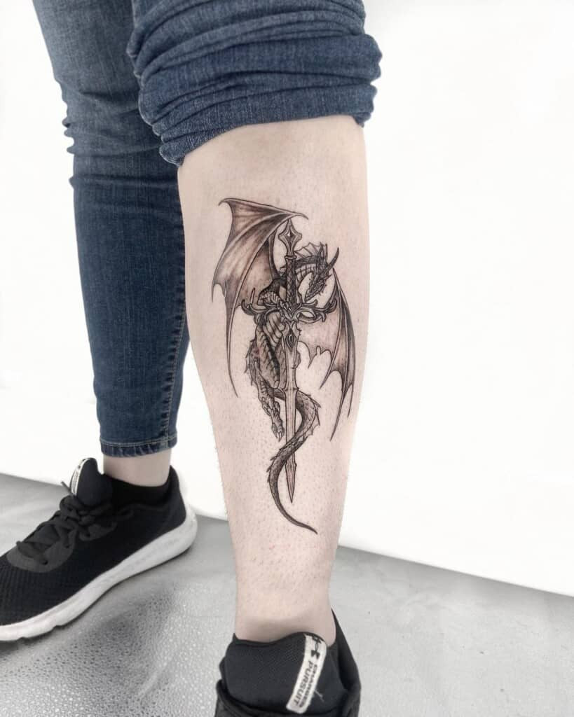 Abstract sword tattoo design, moving beyond literal representation to capture the essence of the sword through abstract shapes and lines.
