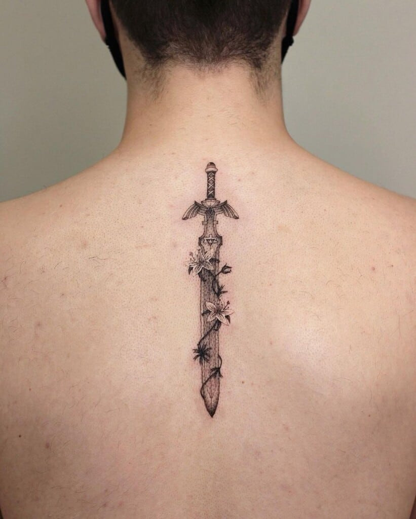 Traditional dagger tattoo design, a classic and timeless style for dagger tattoos, often featuring bold outlines and shading.