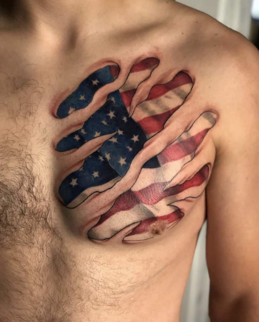 Ripped Skin American Flag Tattoo