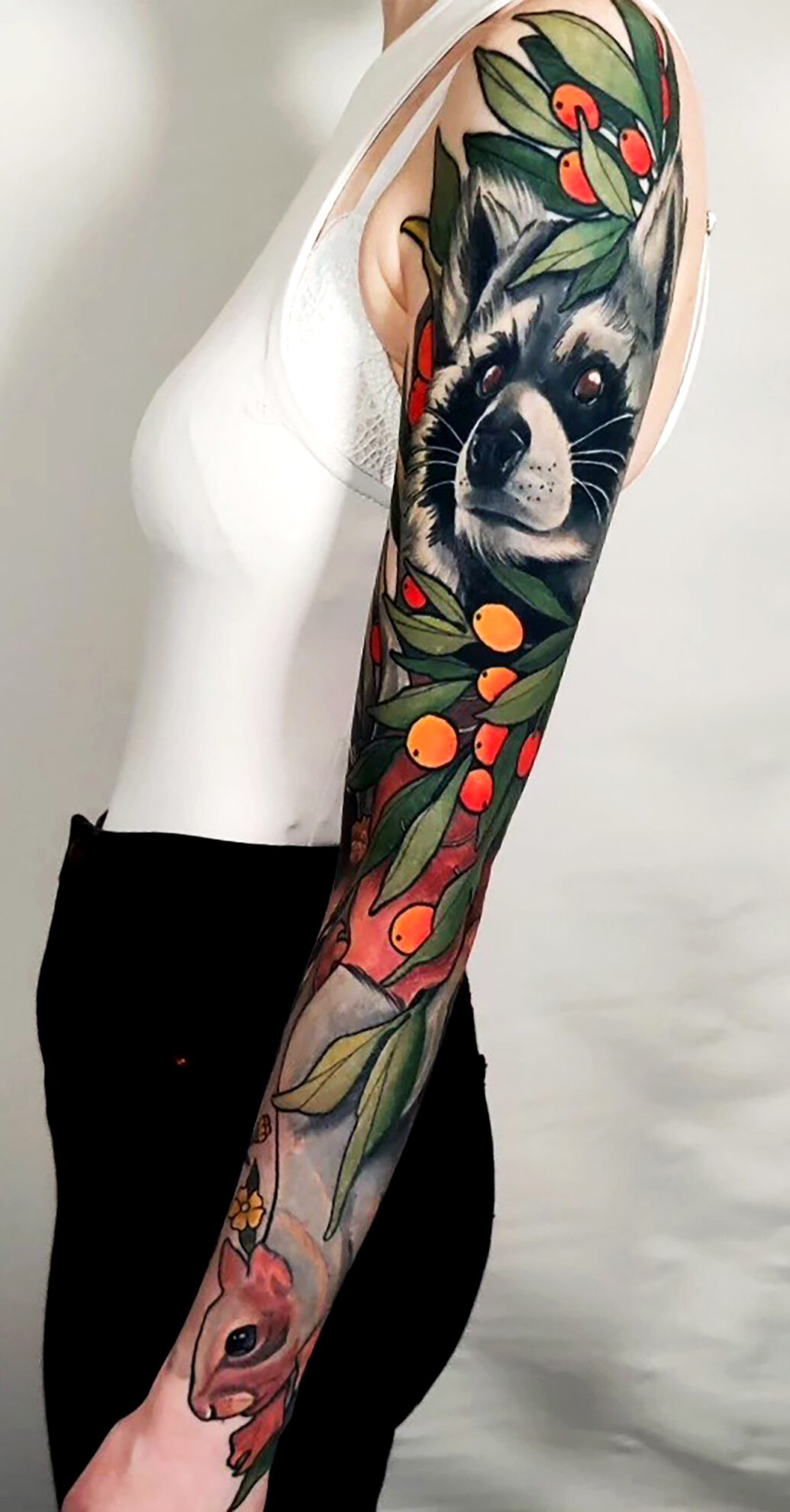 Large scale Neo Traditional tattoo art by Bara, emphasizing body flow and composition at Grand Reaper Tattoo