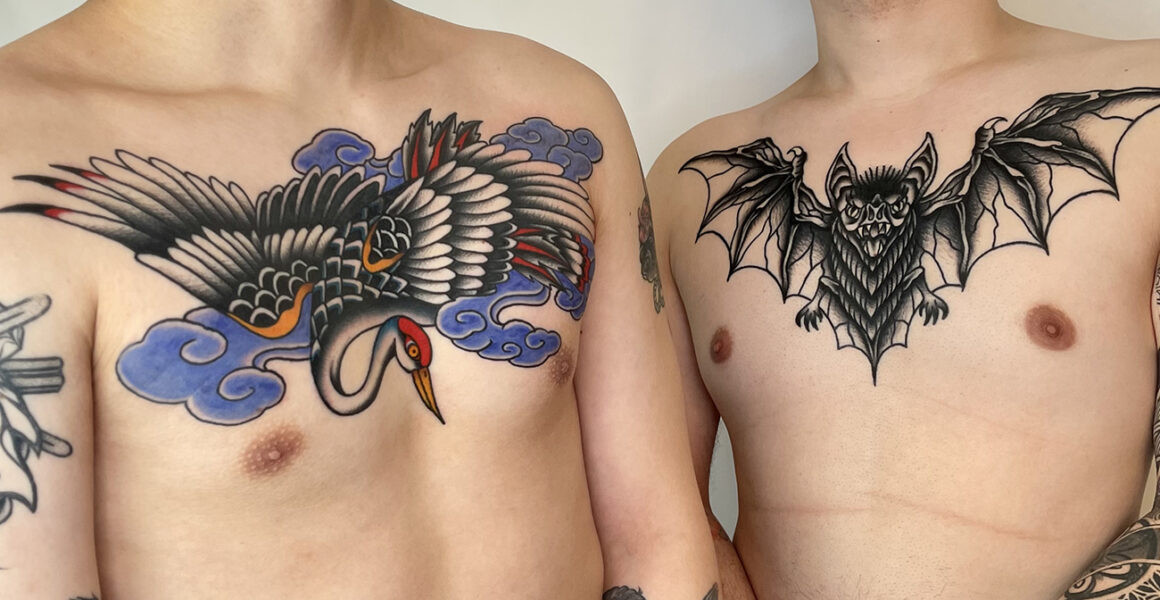 Award-winning traditional tattoo by Ducky, highlighting his mastery of large-scale compositions