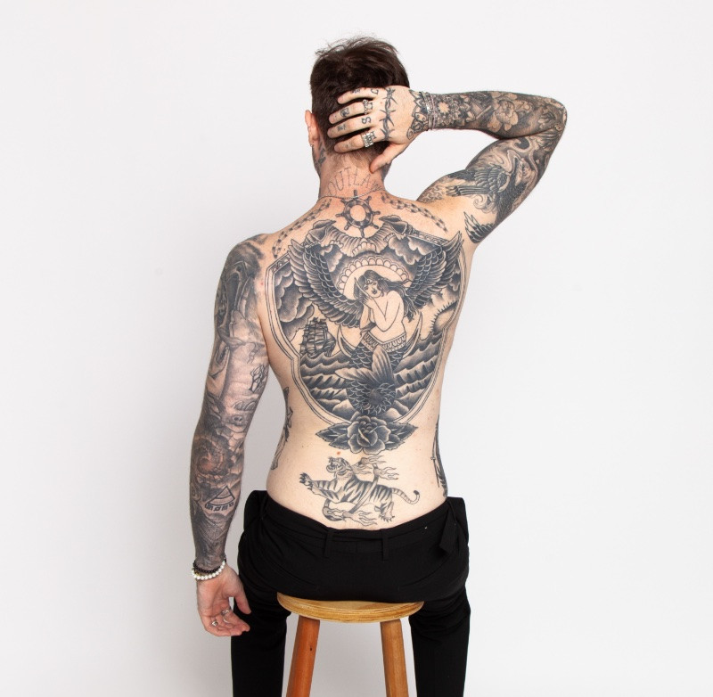 Tattoo Ideas for Men Back Mermaid Tiger