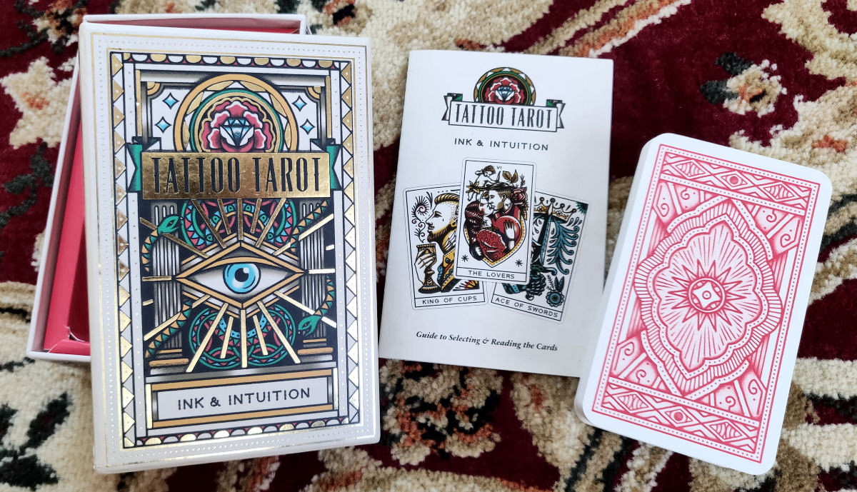 A selection of Major Arcana cards from the Tattoo Tarot deck, showcasing the woodblock print style and vintage tattoo art aesthetic.