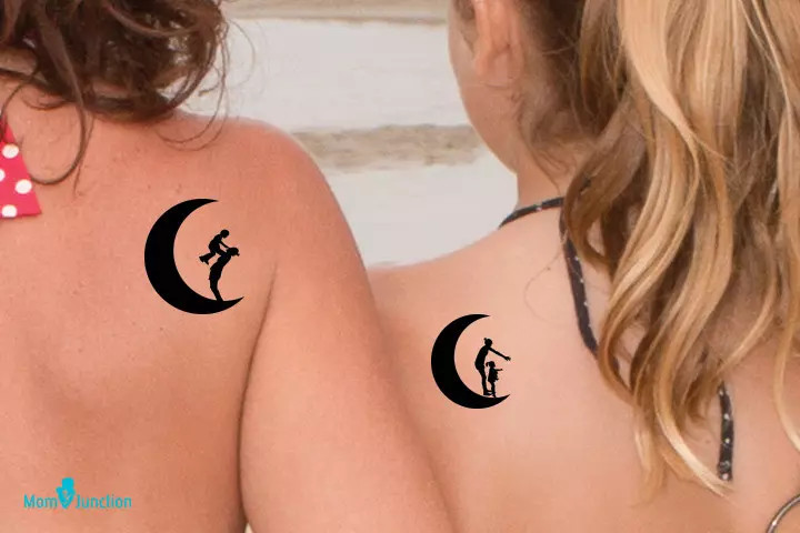 To the moon and back mother-daughter tattoo, expressing immeasurable love