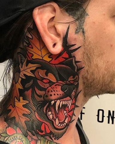 Unique Neck Tattoo for Men with Abstract and Surreal Design