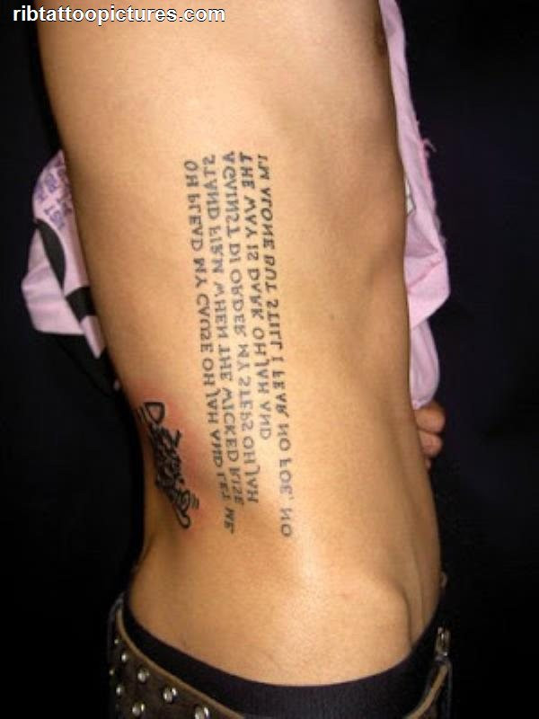 vertical quote rib tattoo for men