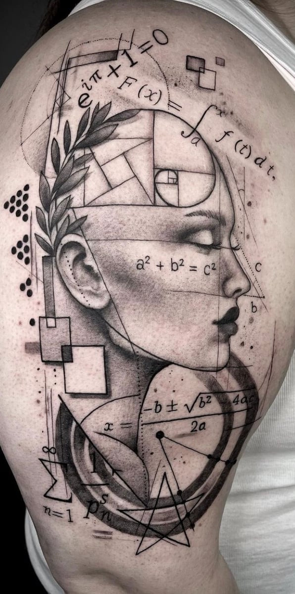 Intellectual mathematical symbols shoulder tattoo