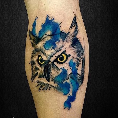 Watercolor Owl Tattoo