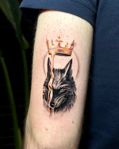 Wolf with Crown Tattoo for Men