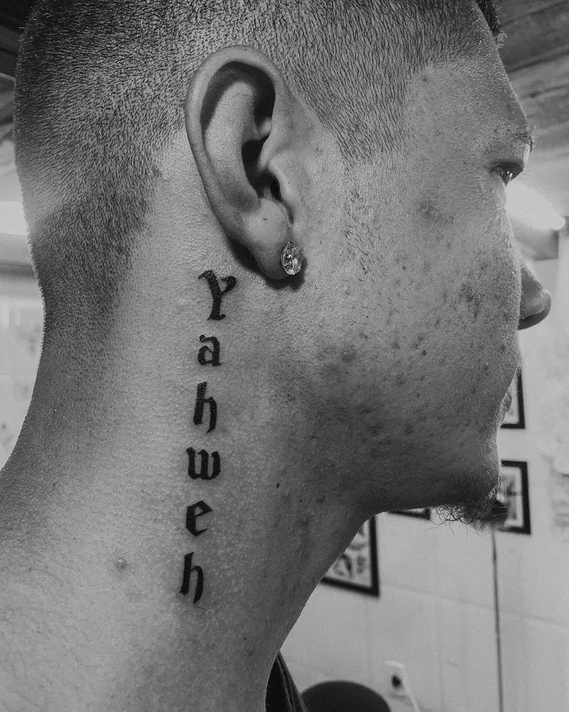 Yahweh Tattoo on the fingers with tiny Hebrew script letters as finger tattoos