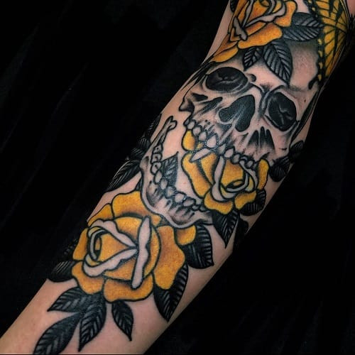 Cheerful yellow rose tattoo design