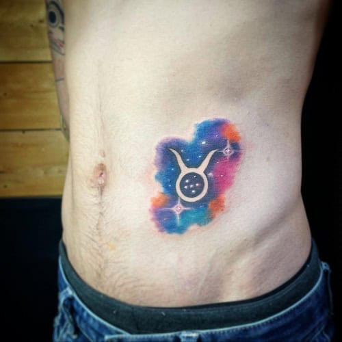 Simple black ink Taurus zodiac symbol tattoo on the ankle