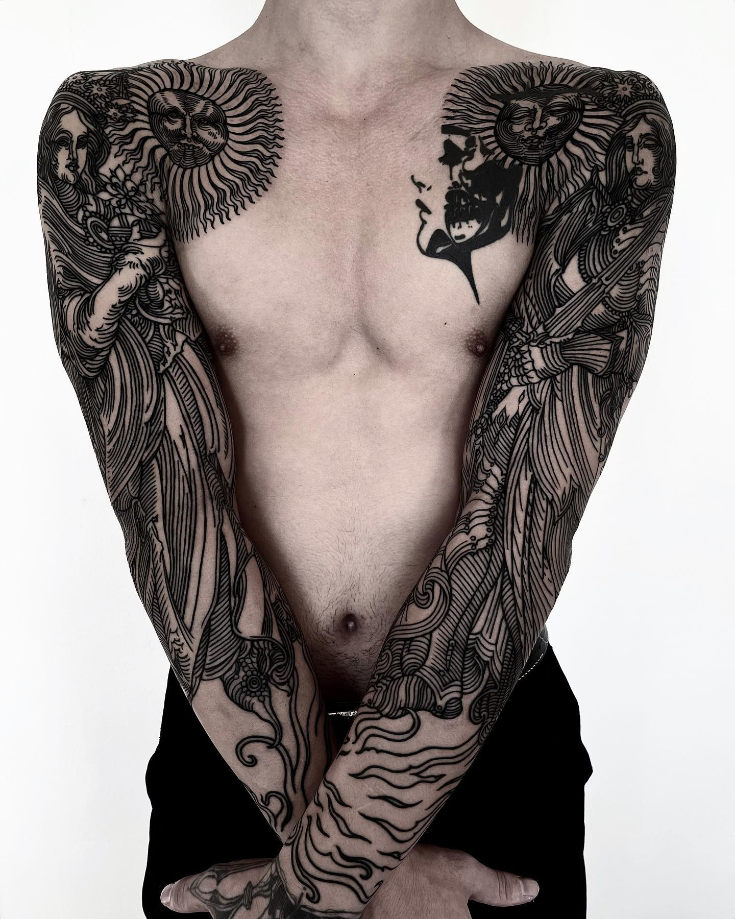 Sleeve blackwork tattoos by Alexander Grim