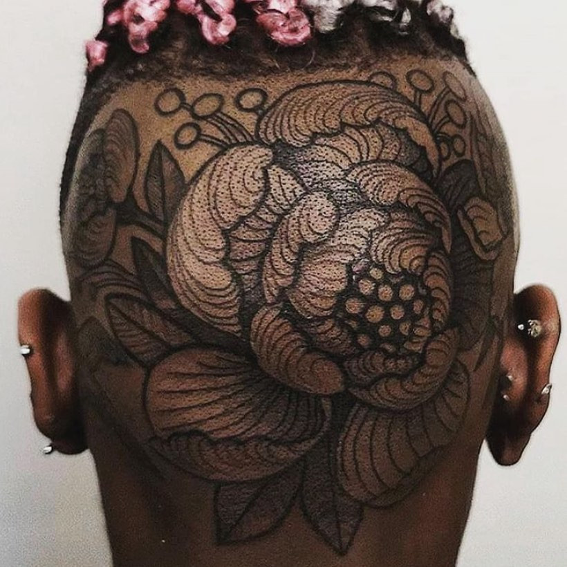 BLACKWORK HEAD TATTOO BY OLGA TATTOOS