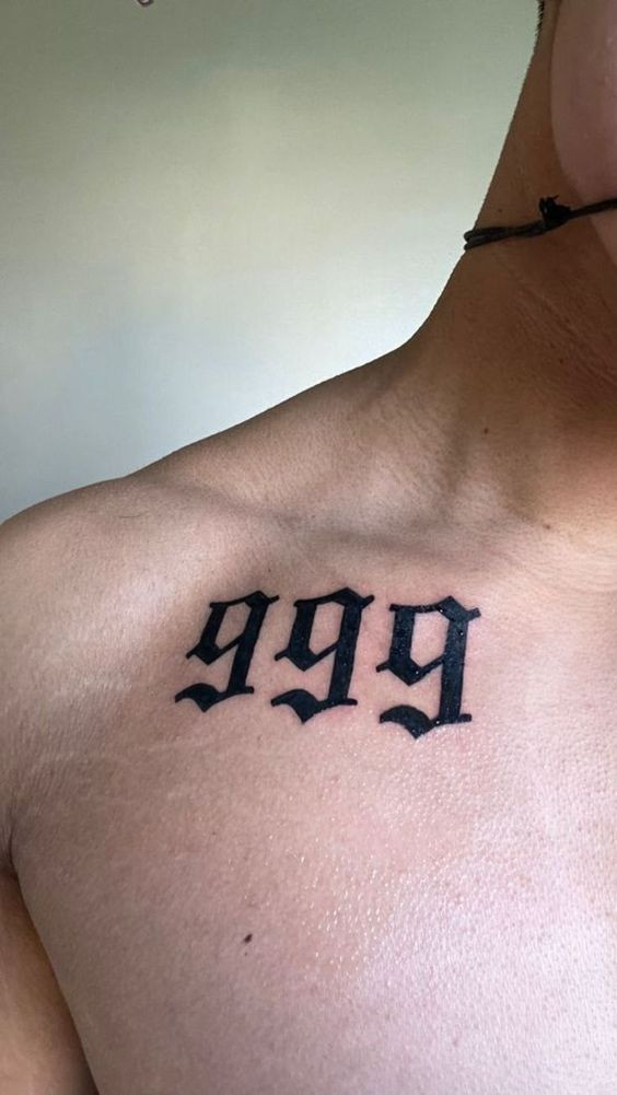 Thigh Tattoo Ideas 999 tattoo meaning with old german font on the right chest