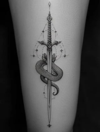 woman sword tattoo