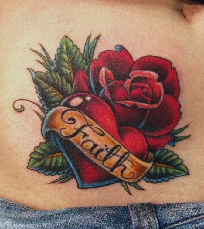 Traditional Heart Tattoo with Names - Classic and Bold