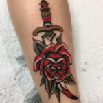 Rose and Dagger Traditional Tattoo