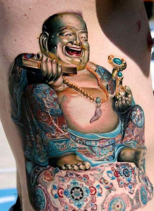 A lovely laughing Buddha tattoo
