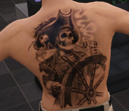 GTA 5 torso tattoo of a pirate captain, showcasing intricate detail and a bold design, appealing to players seeking a commanding and adventurous look