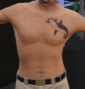 GTA 5 arm tattoo featuring a tribal hammerhead shark, symbolizing strength and adaptability, perfect for players seeking a bold and culturally inspired design