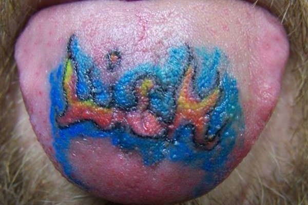 A collection of simple tongue tattoo designs, including a star, heart, and small word