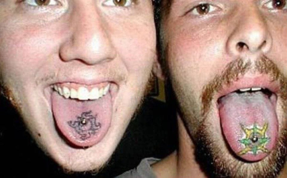 Simple tongue tattoo design with a black outline