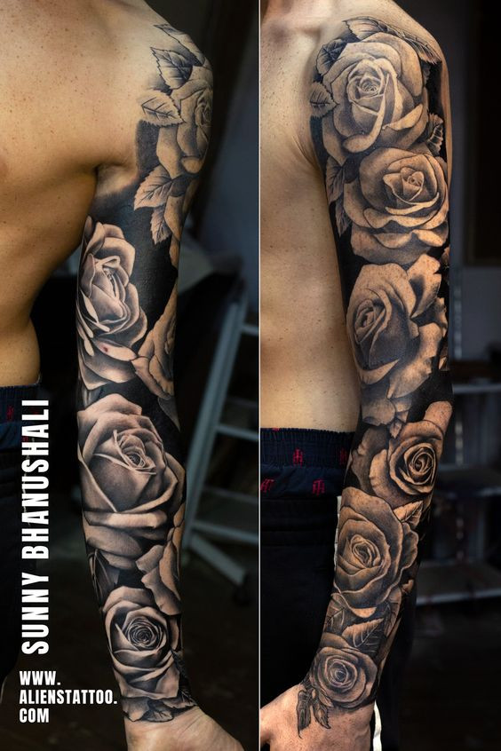 Full arm rose tattoo design of a single stem.