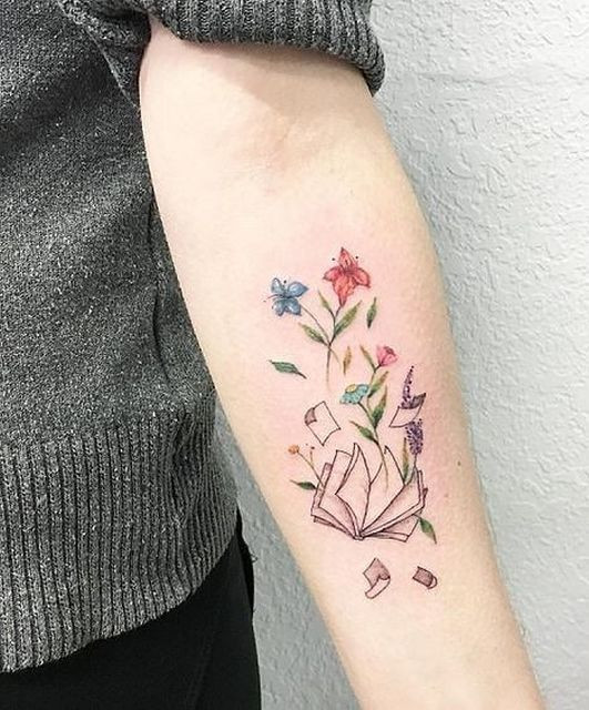 Book tattoo with garden