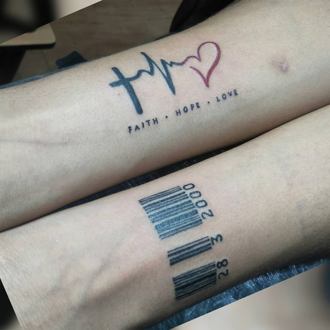 Close-up of a well-defined barcode tattoo on the wrist