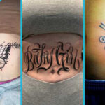 Two ladies with upper stomach tattoos and one with a side tattoo