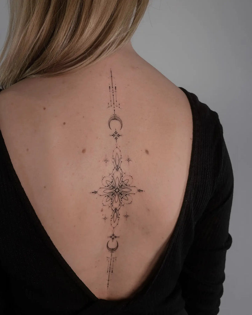 Back tattoo depicting a scene from a fairy tale, adding whimsy and nostalgia