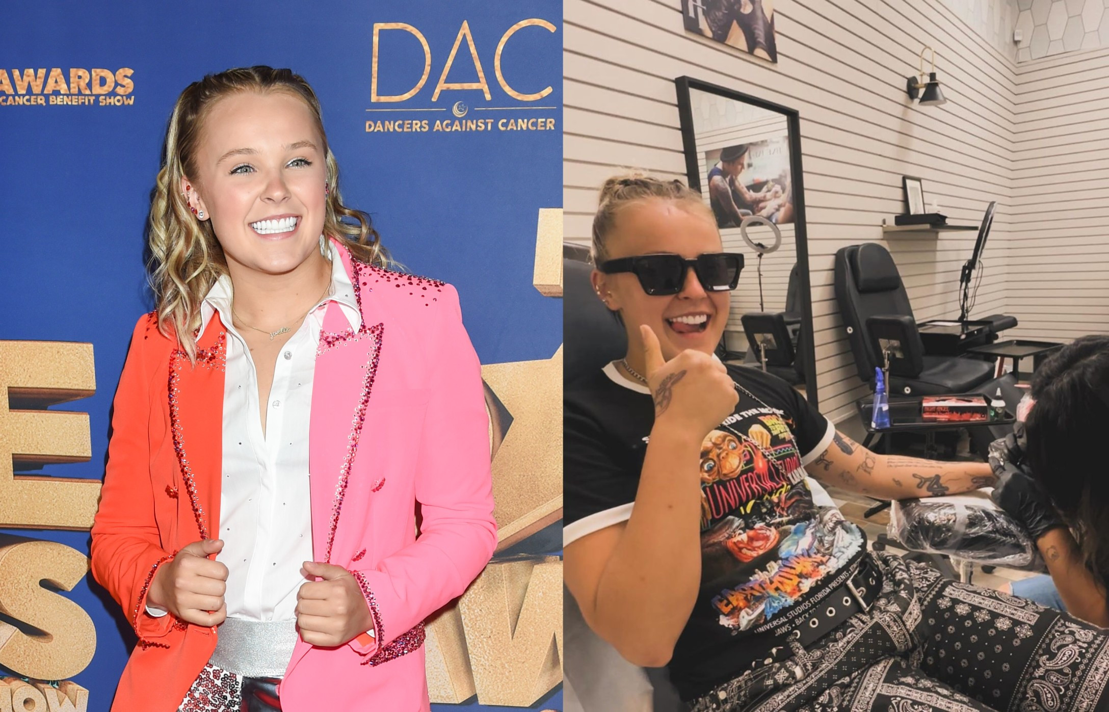 JoJo Siwa in a tattoo chair, possibly getting new ink.