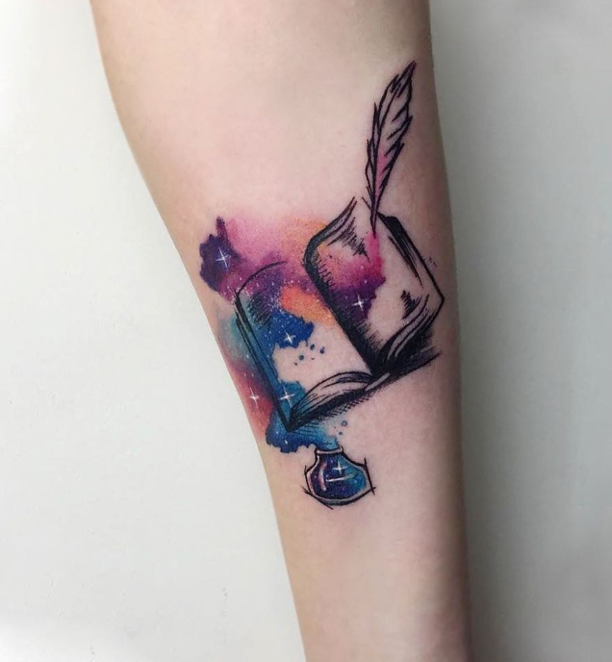 Creative open book tattoo art