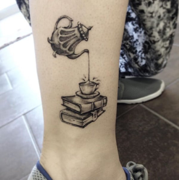 Book and tea tattoo design