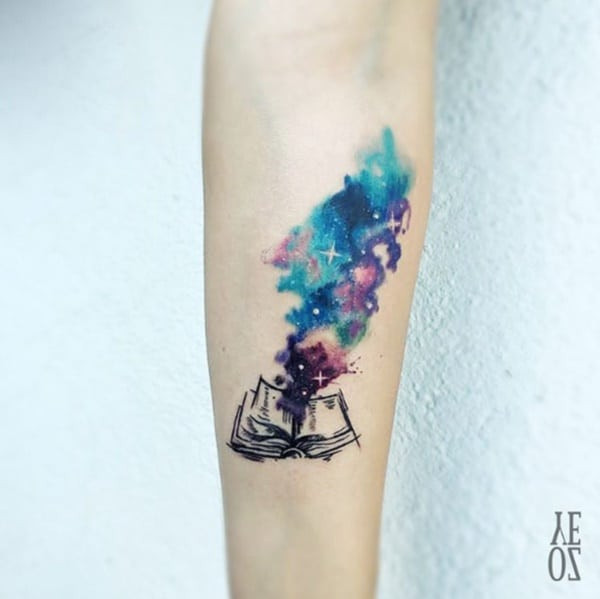 Watercolor book tattoo design