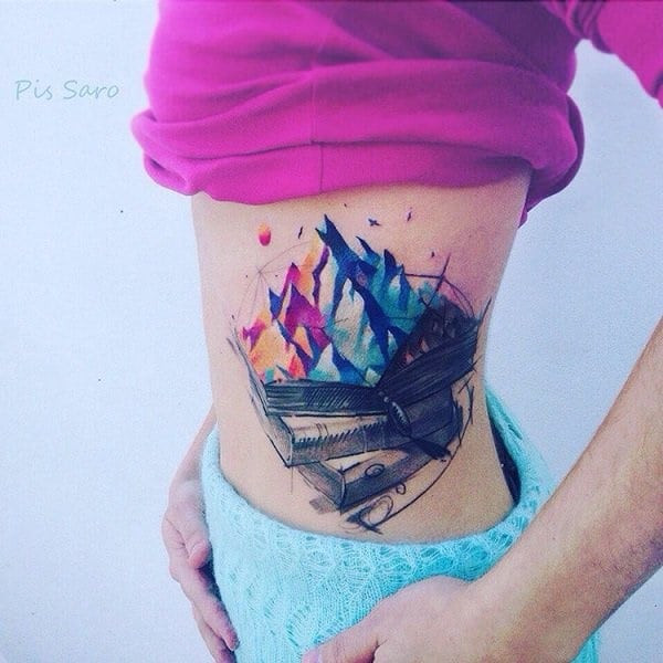 Watercolor book tattoo art