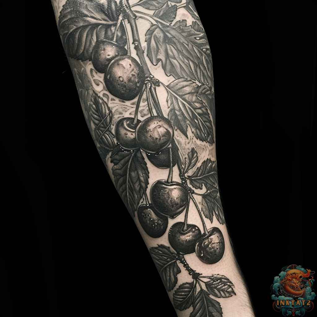 A minimalist cherry tattoo design with a single, delicate cherry outline, demonstrating the elegance and simplicity of this style.