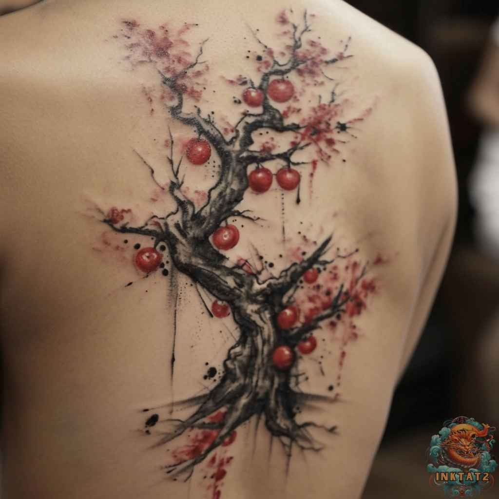 A cherry blossom tattoo design featuring delicate pink and white blossoms on a branch, emphasizing the beauty and transience often associated with these floral tattoos.