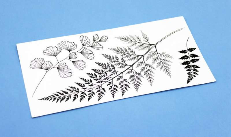 Close-up of a woman cutting out a delicate plant temporary tattoo design