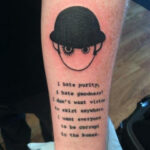 close up of Alex's intense gaze in a clockwork orange tattoo