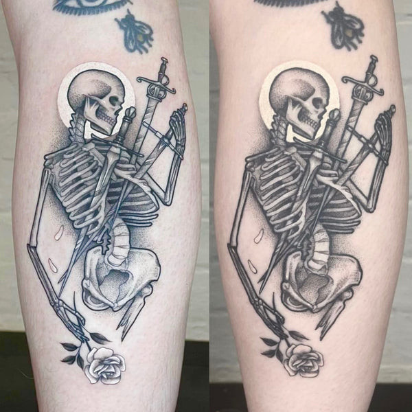 Fresh (left) and healed tattoo (right) by @danijtattoo