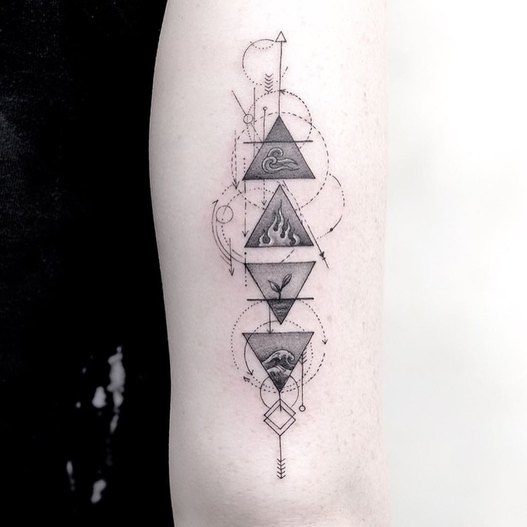 A finger tattoo symbolizing the earth element.