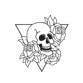 Traditional rose skull tattoo practice design