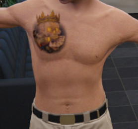 GTA 5 torso tattoo depicting a royal flush, symbolizing high stakes and good fortune, perfect for characters embracing the high-roller lifestyle
