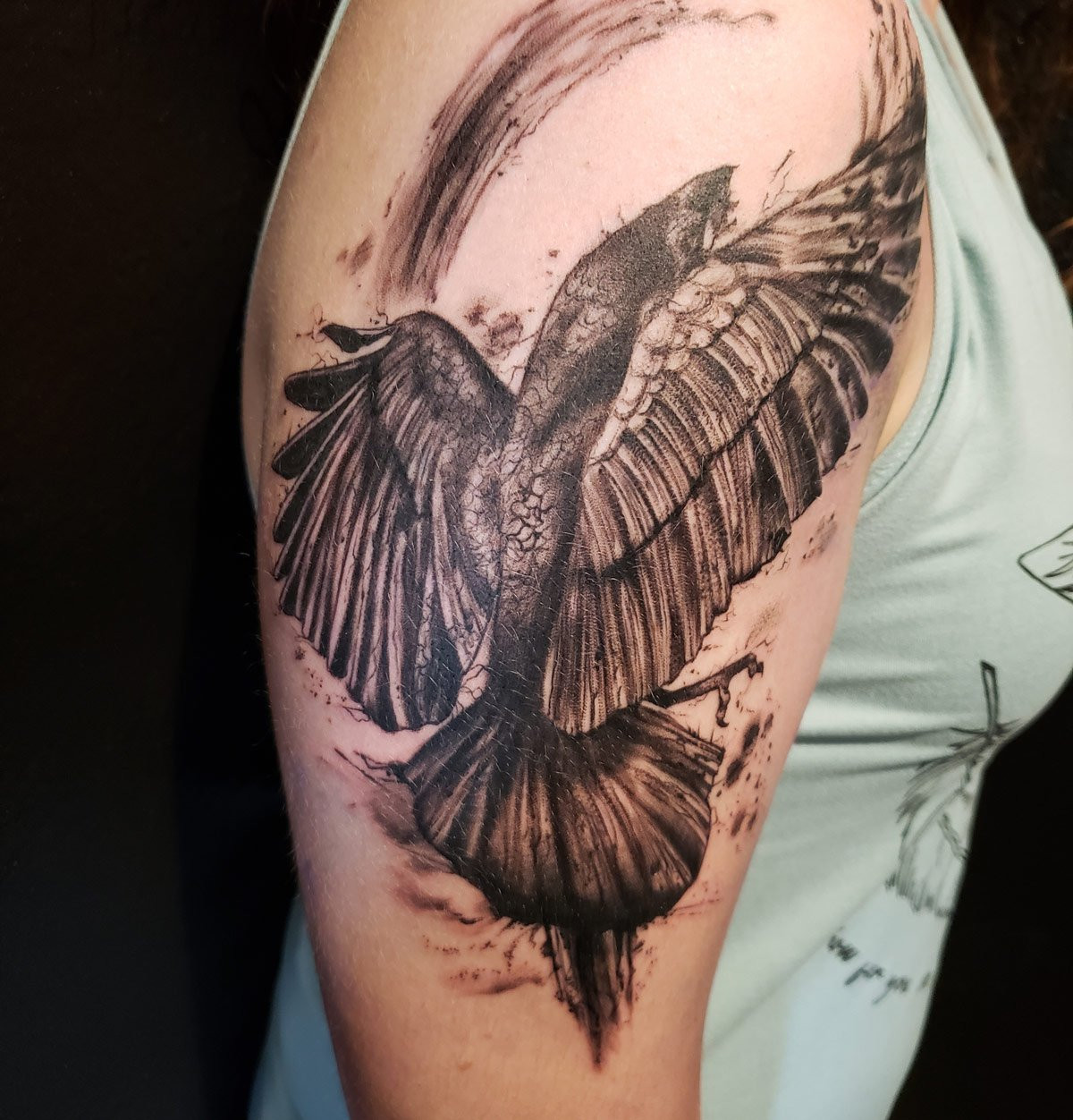 Raven tattoo in black ink - Artist: Renegade.ink - 0