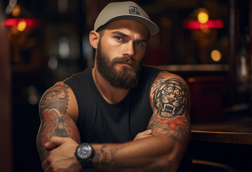 Fierce animal tattoos on man