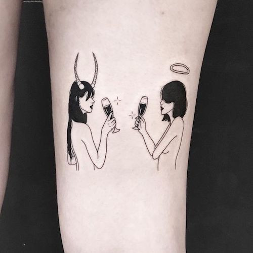 Two women back-to-back as a symbol of the Gemini twins