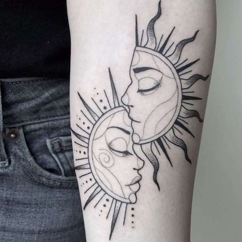Two faces with interconnected constellations symbolizing the Gemini twins